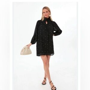 Pomander Place Black Mini Dress with Subtle Dot Detail